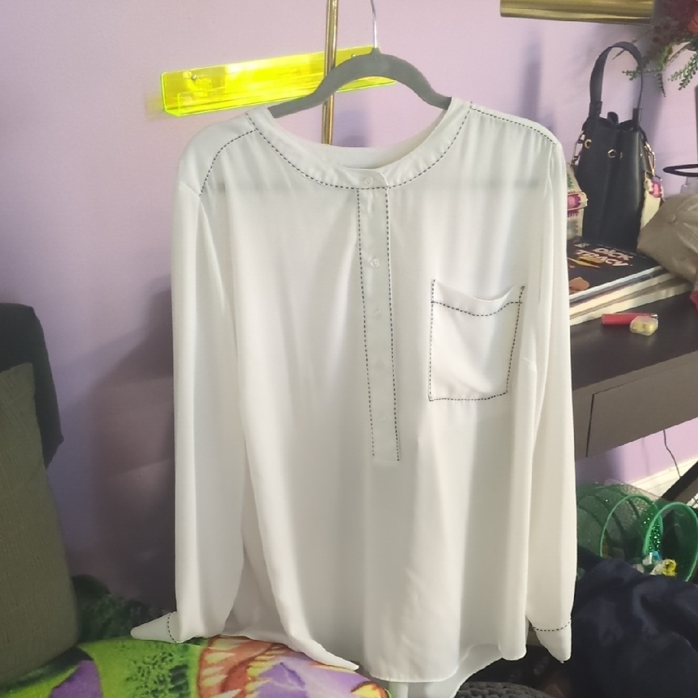 Lane Bryant White Blouse with Stitch Accents